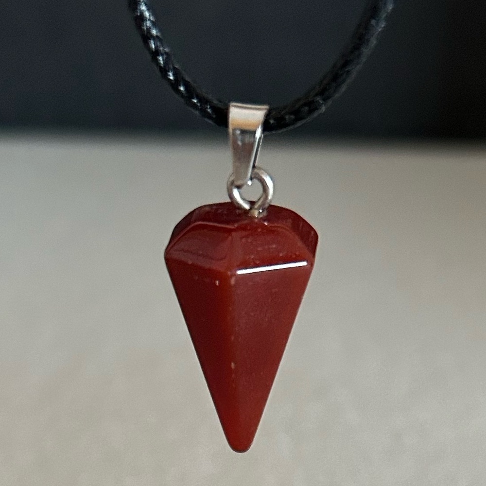 Red Agate Cone Shaped Pendant Natural Crystal Gemstone Necklace